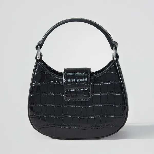 Túi Xách Tay Nữ Self-Portrait Black Croc Crescent Bow Micro Bag Màu Đen