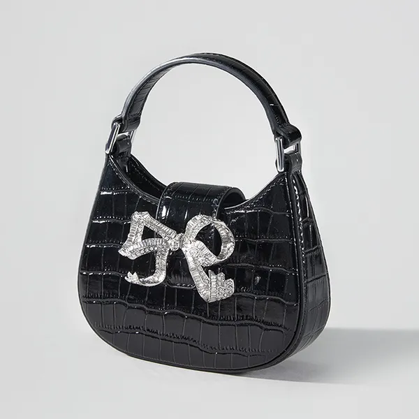Túi Xách Tay Nữ Self-Portrait Black Croc Crescent Bow Micro Bag Màu Đen