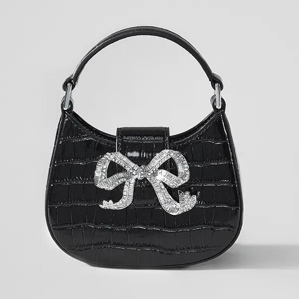 Túi Xách Tay Nữ Self-Portrait Black Croc Crescent Bow Micro Bag Màu Đen