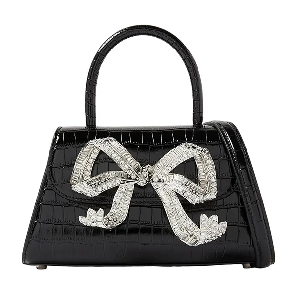Túi Xách Tay Nữ Self-Portrait Mini Bow Bag In Croc-Embossed Leather Màu Đen - Túi xách - Vua Hàng Hiệu