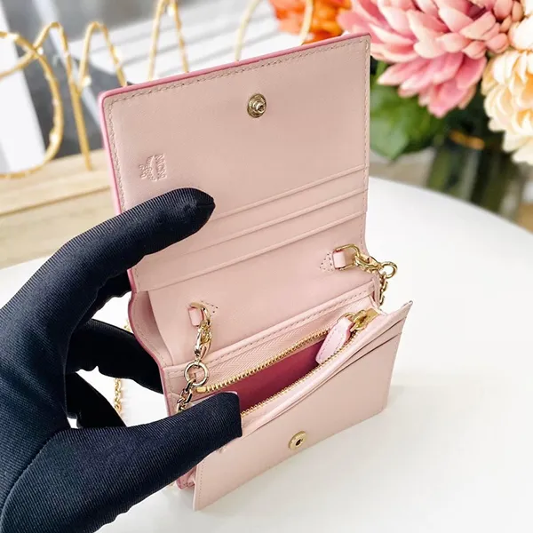 Ví Nữ MCM Visetos Chain Strap Wallet In Pink Màu Hồng