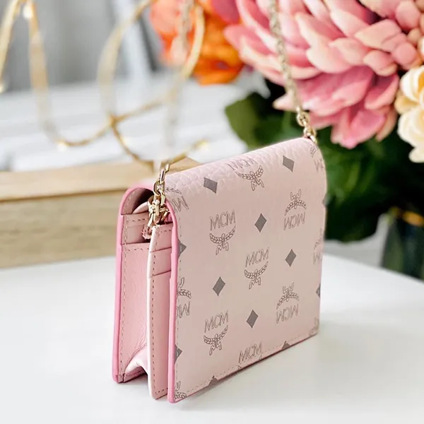 Ví Nữ MCM Visetos Chain Strap Wallet In Pink Màu Hồng