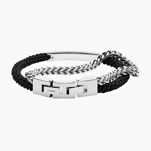 Vòng Đeo Tay Nam Fossil Black Nylon And Stainless Steel Double-Strand Bracelet JF03325040 Màu Đen - 1