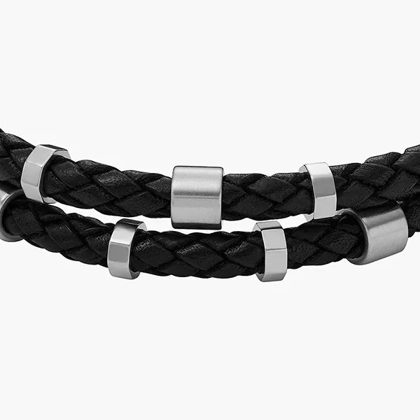 Vòng Đeo Tay Nam Fossil Leather Essentials Black Leather Strap Bracelet JF04473040 Màu Đen - Trang sức - Vua Hàng Hiệu