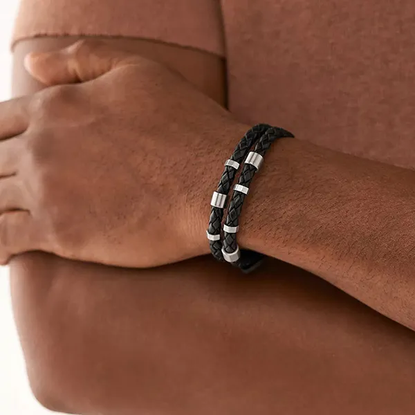 Vòng Đeo Tay Nam Fossil Leather Essentials Black Leather Strap Bracelet JF04473040 Màu Đen - Trang sức - Vua Hàng Hiệu