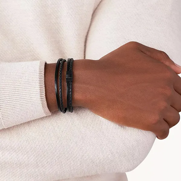 Vòng Đeo Tay Nam Fossil Multi-Strand Black Leather Bracelet JF03098001 Màu Đen