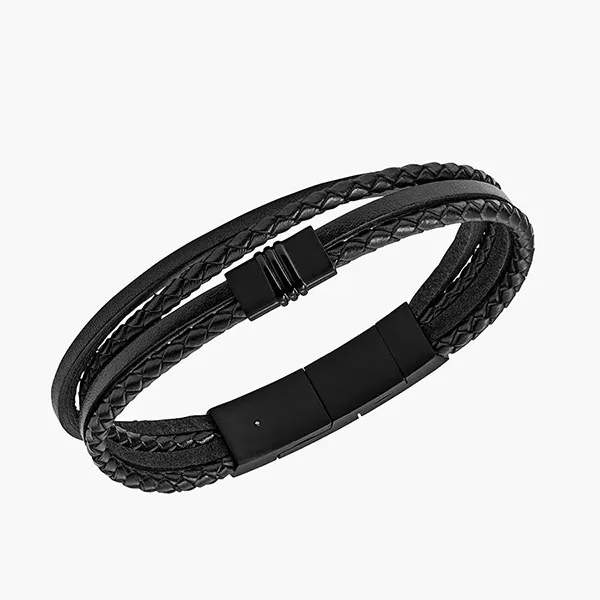 Vòng Đeo Tay Nam Fossil Multi-Strand Black Leather Bracelet JF03098001 Màu Đen