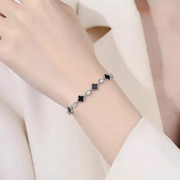 Vòng Đeo Tay LiLi Jewelry Cỏ Bốn Lá Đính Đá CZ, Mã Não Lili_449223 Màu Bạc - Trang sức - Vua Hàng Hiệu