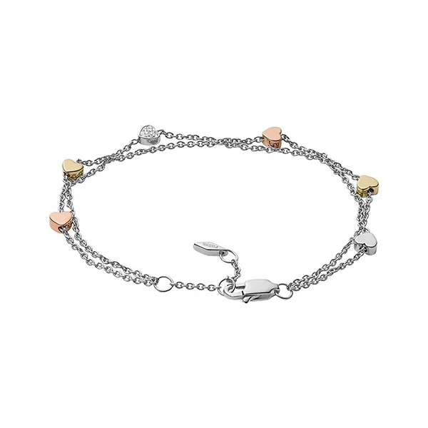 Vòng Đeo Tay Nữ Fossil Heart Tri-Tone Steel Double-Chain Bracelet JF02854998 Phối Màu - 3