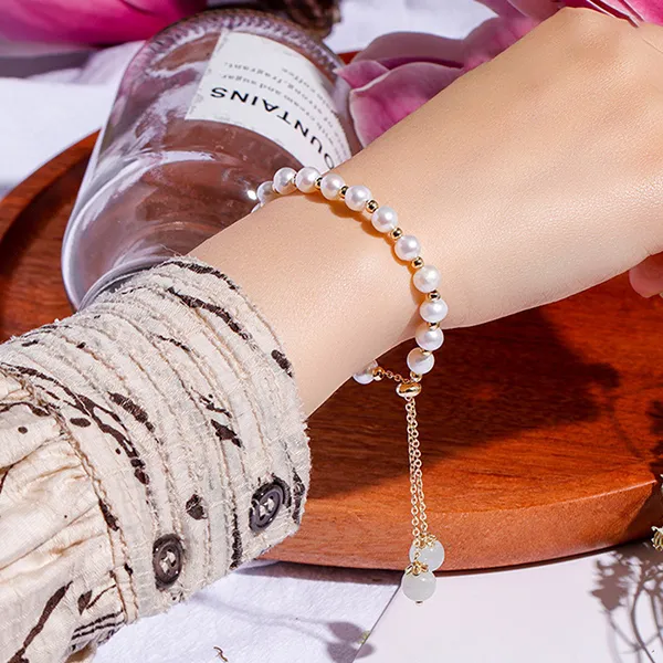 Vòng Đeo Tay Nữ Kya Jewel Graceful Pearl PB9 Màu Vàng/Trắng
