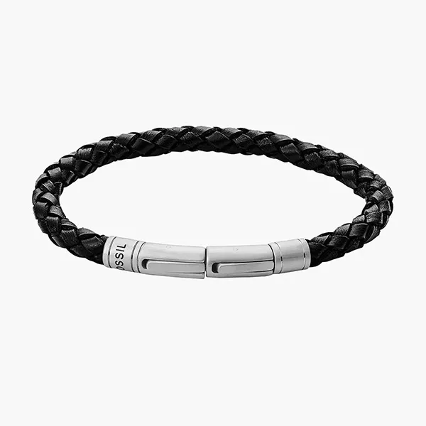 Vòng Đeo Tay Unisex Fossil Black Skinny Braided Leather Bracelet JF00510797 Màu Đen - Trang sức - Vua Hàng Hiệu