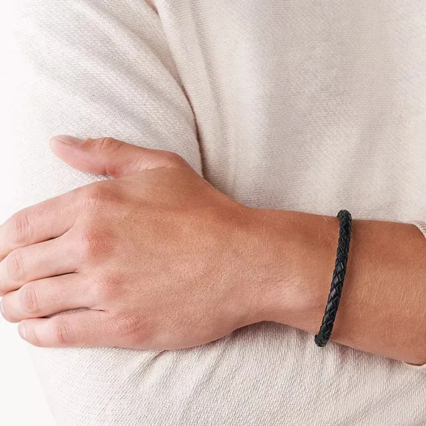 Vòng Đeo Tay Unisex Fossil Black Skinny Braided Leather Bracelet JF00510797 Màu Đen - Trang sức - Vua Hàng Hiệu