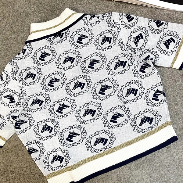 Áo Croptop Nữ Gucci Equestrian Jacquard Polo Top 743328XKC42 Màu Trắng Họa Tiết Size S