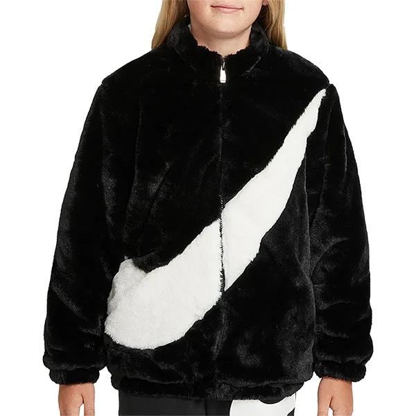Áo Khoác Trẻ Em Nike Faux Fur Jacket Black Kid DV6207-010 Màu Đen Size XL