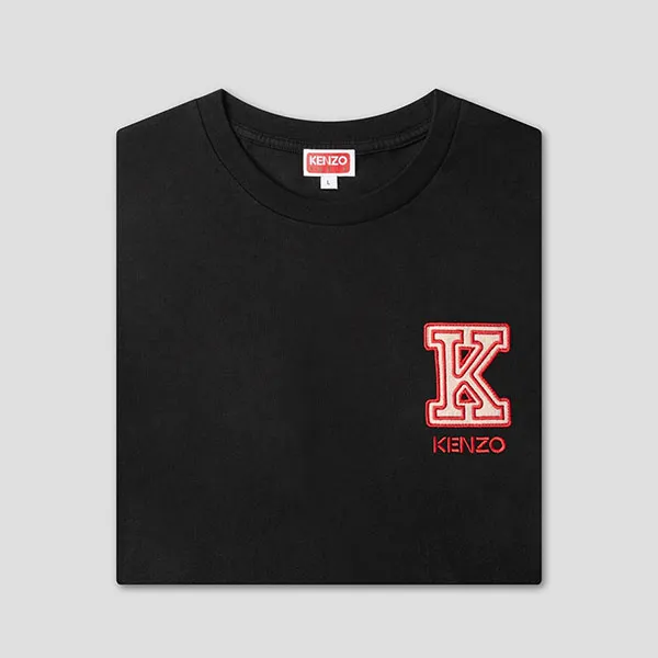 Áo Phông Nam Kenzo Black With Logo Patch Embroidered FD65TS1314SY 99J Tshirt Màu Đen Size XS