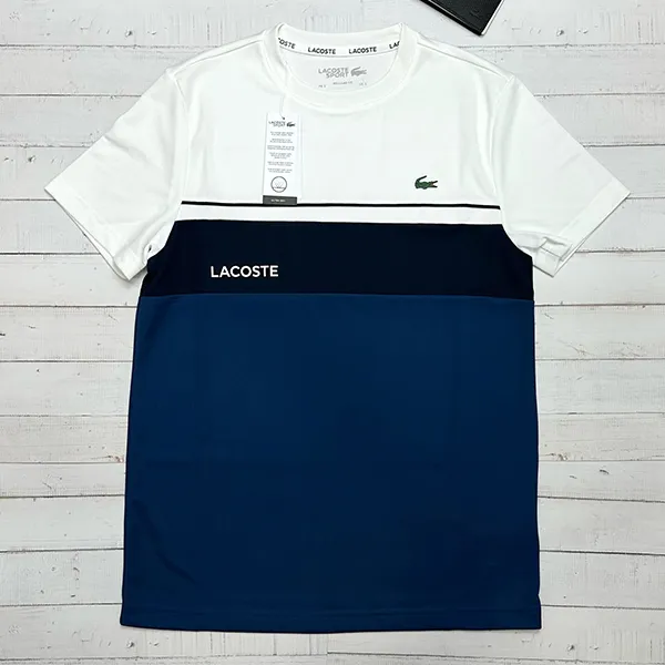 Áo Phông Nam Lacoste Sport TH9561 VT5 Tshirt Màu Trắng Xanh Size 4