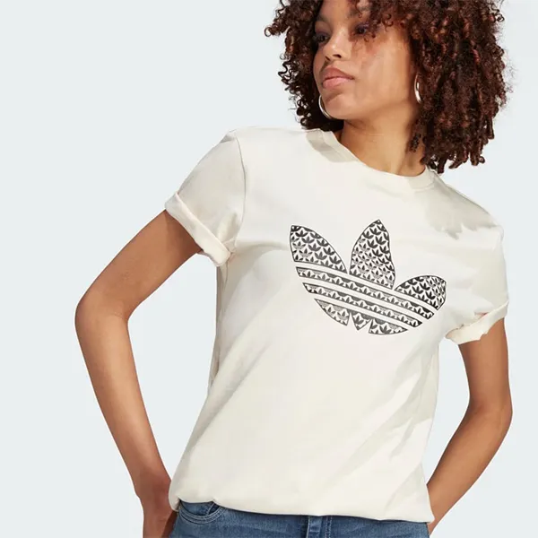 Áo Phông Nữ Adidas Trefoil Monogram Infill Tshirt IJ7067 Màu Trắng Ngà Size S - 3