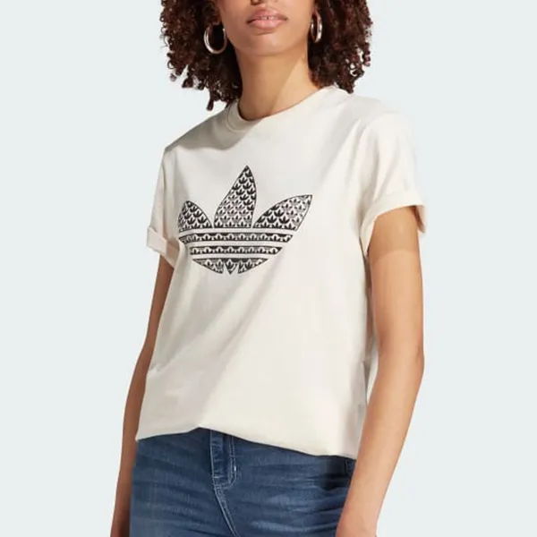 Áo Phông Nữ Adidas Trefoil Monogram Infill Tshirt IJ7067 Màu Trắng Ngà Size S - 1