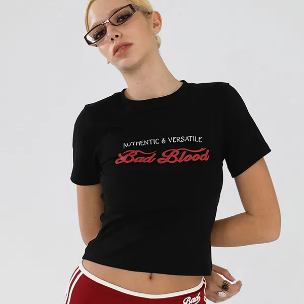 Áo Phông Nữ Badblood W Tee24 052 Script Logo Slim Tshirt Black Màu Đen - Thời trang - Vua Hàng Hiệu