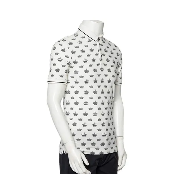 Áo Polo Nam Dolce & Gabbana D&G Crown Polo Shirt G8GH1T Màu Trắng Họa Tiết Size 44