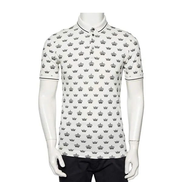 Áo Polo Nam Dolce & Gabbana D&G Crown Polo Shirt G8GH1T Màu Trắng Họa Tiết Size 44