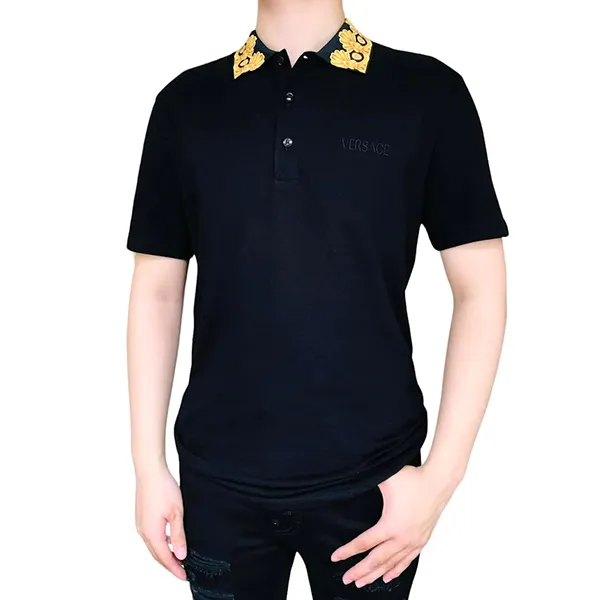 Áo Polo Nam Versace Black With Collar Printed Polo Shirt 1012260 Màu Đen Size S