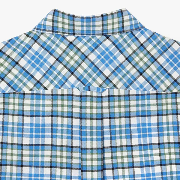 Áo Sơ Mi Cộc Tay Nam Lacoste Regular Fit Short Sleeve Check CH1910 FYF Màu Kẻ Xanh Trắng Size 38