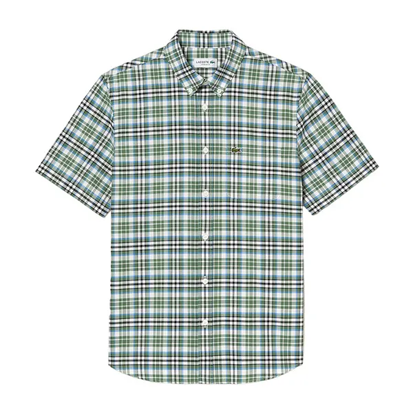 Áo Sơ Mi Cộc Tay Nam Lacoste Regular Fit Short Sleeve Check Shirt CH1910 U9I Màu Kẻ Xanh Khaki Size 40