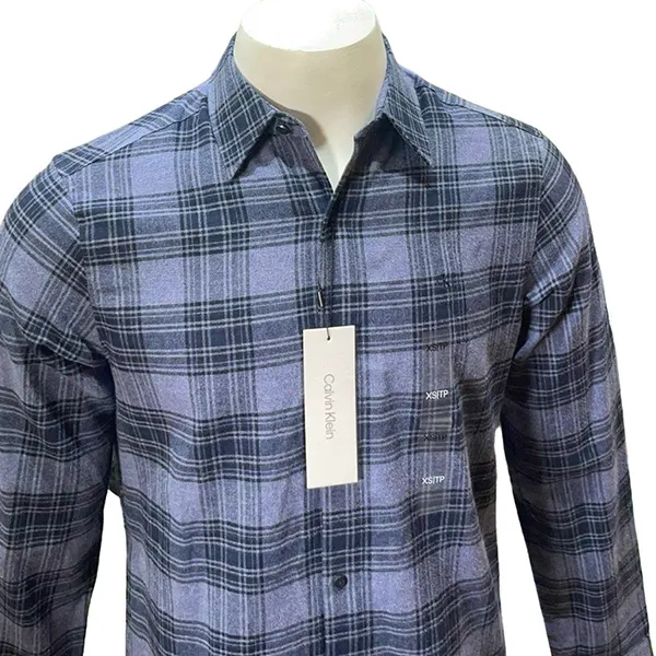 Áo Sơ Mi Dài Tay Nam Calvin Klein CK Plaid Flannel Classic Button-Down Shirt SP40590415 - GE05 Màu Xanh Kẻ Size M - Thời trang - Vua Hàng Hiệu