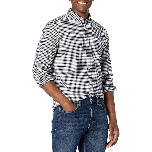 Áo Sơ Mi Nam Lacoste Men's Regular Fit Gingham Oxford Cotton Shirt CH5271 522 Kẻ Ca Rô Màu Đen Trắng Size 38