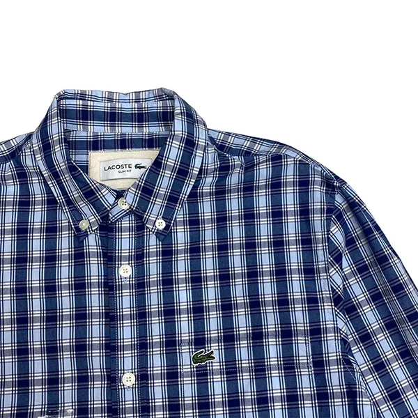 Áo Sơ Mi Nam Lacoste Men's Slim Fit Checkered Cotton Poplin Shirt CH5269 638 Kẻ Ca Rô Màu Xanh Size 38