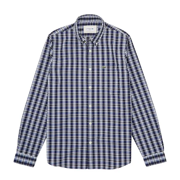 Áo Sơ Mi Nam Lacoste Men's Slim Fit Checkered Cotton Poplin Shirt CH5269 PUV Màu Đen/Xanh/Trắng Size 40