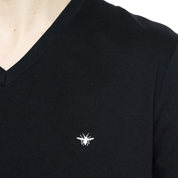 Áo Thun Nam Dior With Bee Embroidery V Neck Black B0446 Tshirt Màu Đen Size XS