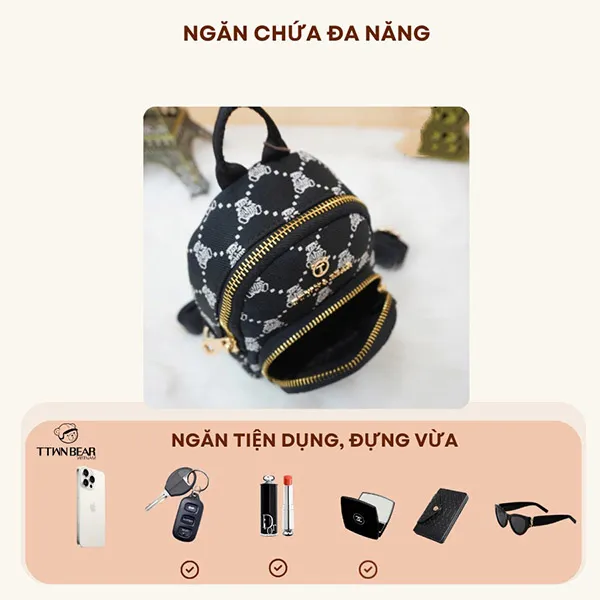Balo Mini Nữ TTWN BEAR TN3685-TN3684 Màu Đen