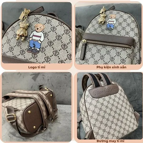 Balo Nữ TTWN BEAR TN3316 Mini Logo Lưới Màu Xám Size S