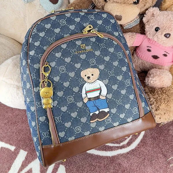 Balo Nữ TTWN BEAR TN3706-TN3707 Màu Xanh Phối Nâu