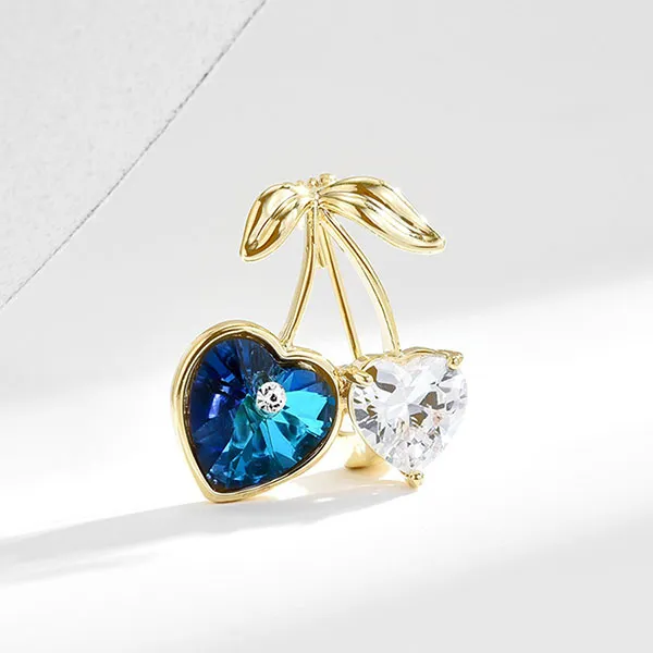 Cài Áo Nữ Kya Jewel Cherry Crystal Heart BR758 Màu Vàng - Xanh - Phụ kiện - Vua Hàng Hiệu