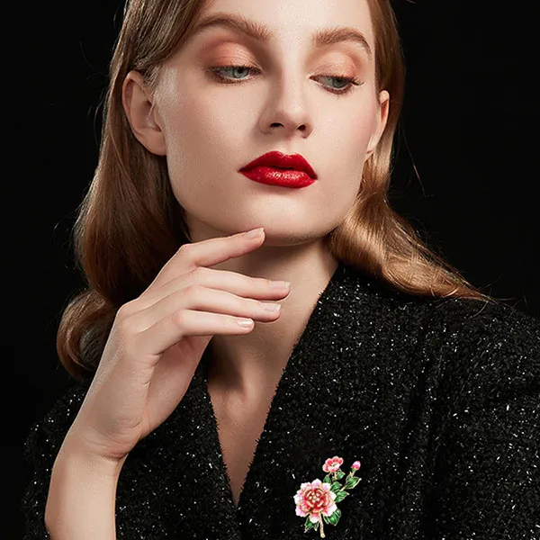 Cài Áo Nữ Kya Jewel Peony Blossom BR756 Màu Vàng- Hồng