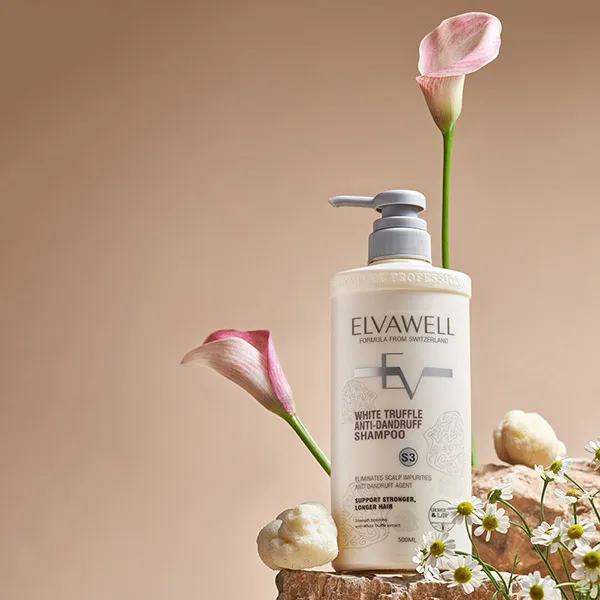 Cặp Dầu Gội Giảm Gàu Siêu Suôn Mượt Elvawell White Truffle Anti-dandruff (500ml+500ml)