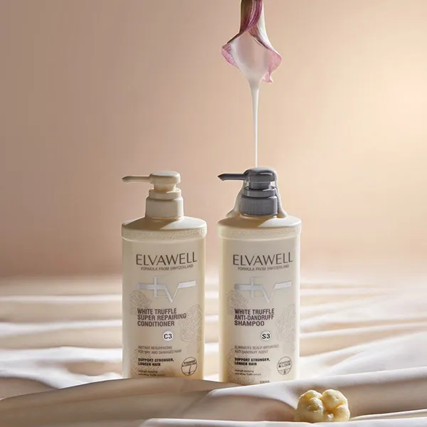 Cặp Dầu Gội Giảm Gàu Siêu Suôn Mượt Elvawell White Truffle Anti-dandruff (500ml+500ml)