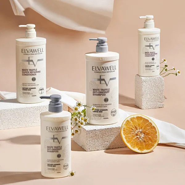 Cặp Dầu Gội Giảm Gàu Siêu Suôn Mượt Elvawell White Truffle Anti-dandruff (1000ml+1000ml)