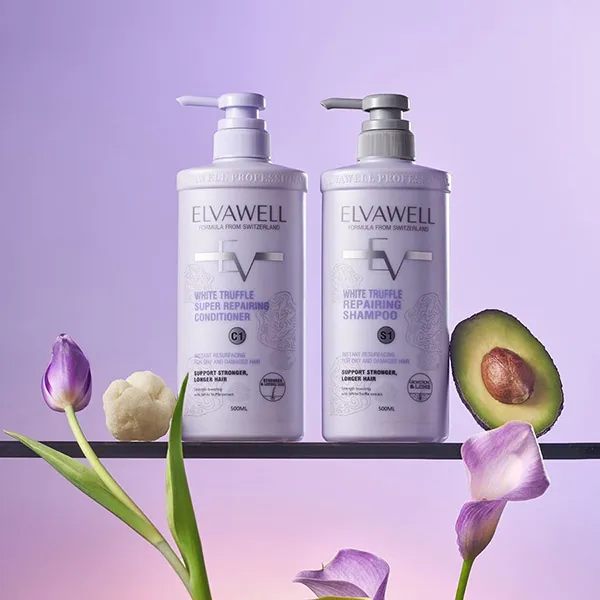 Cặp Dầu Gội Phục Hồi Hư Tổn Siêu Suôn Mượt Elvawell White Truffle Repairing Shampoo (500ml + 500ml)