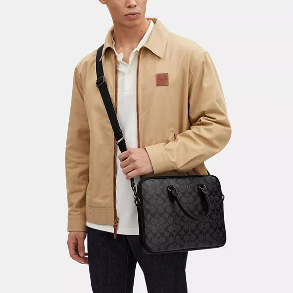 Cặp Xách Tay Nam Coach Liam Compact Brief In Signature Canvas CJ630 Màu Đen - Túi xách - Vua Hàng Hiệu