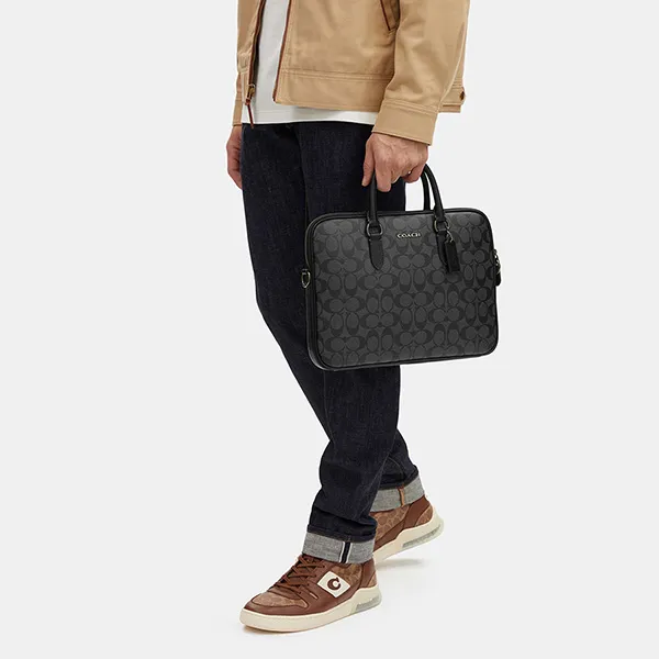 Cặp Xách Tay Nam Coach Liam Compact Brief In Signature Canvas CJ630 Màu Đen - Túi xách - Vua Hàng Hiệu