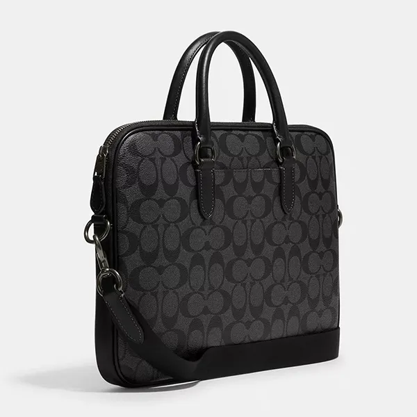 Cặp Xách Tay Nam Coach Liam Compact Brief In Signature Canvas CJ630 Màu Đen - Túi xách - Vua Hàng Hiệu