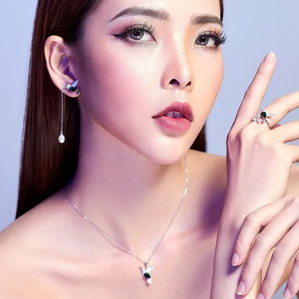 Dây Chuyền Nữ Kya Jewel Swarovski Hummingbird SN1-NT Màu Bạc - Xanh Ngọc