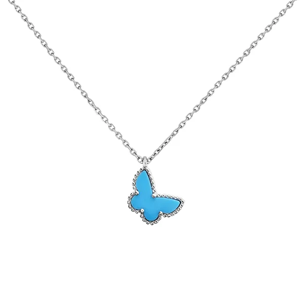 Dây Chuyền Nữ Jewery Luxury Sweet Alhambra Butterfly White Gold 18K Màu Bạc Xanh Dương
