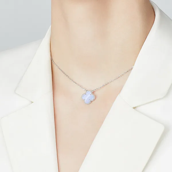 Dây Chuyền Nữ Jewery Luxury Vintage Alhambra Pendant White Gold 18K Màu Bạc Tím Nhạt