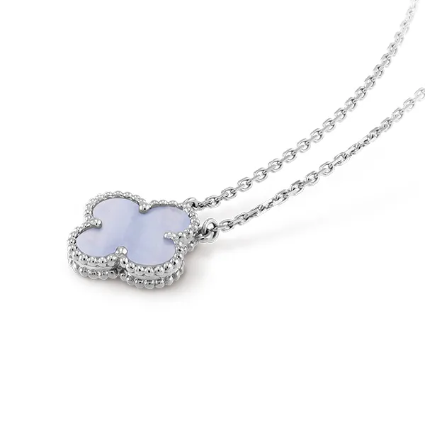 Dây Chuyền Nữ Jewery Luxury Vintage Alhambra Pendant White Gold 18K Màu Bạc Tím Nhạt