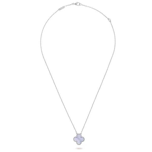 Dây Chuyền Nữ Jewery Luxury Vintage Alhambra Pendant White Gold 18K Màu Bạc Tím Nhạt